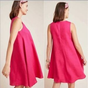 Anthropologie Linen Melbourne Swing Sleeveless Dress Fuchsia Pink Size XS